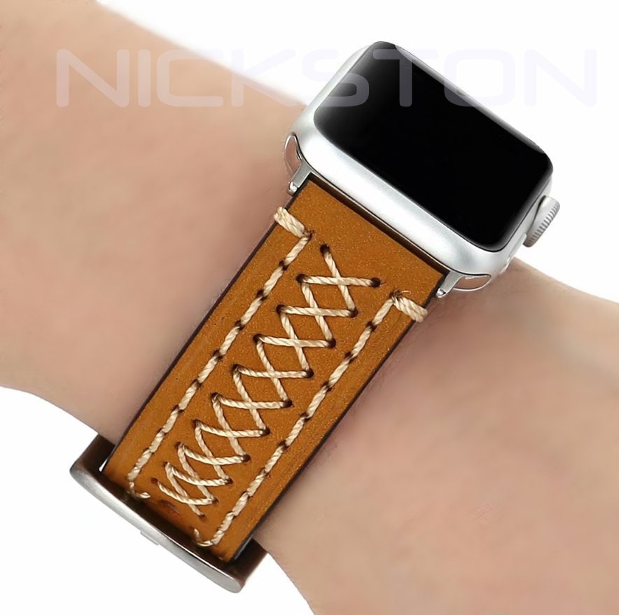 Apple Light Brown Three Layers Band for iWatch All Series 38mm 40mm 41mm 42mm 44mm 45mm 49mm Soft Leather Band Strap Bracelet Hand Stitched
