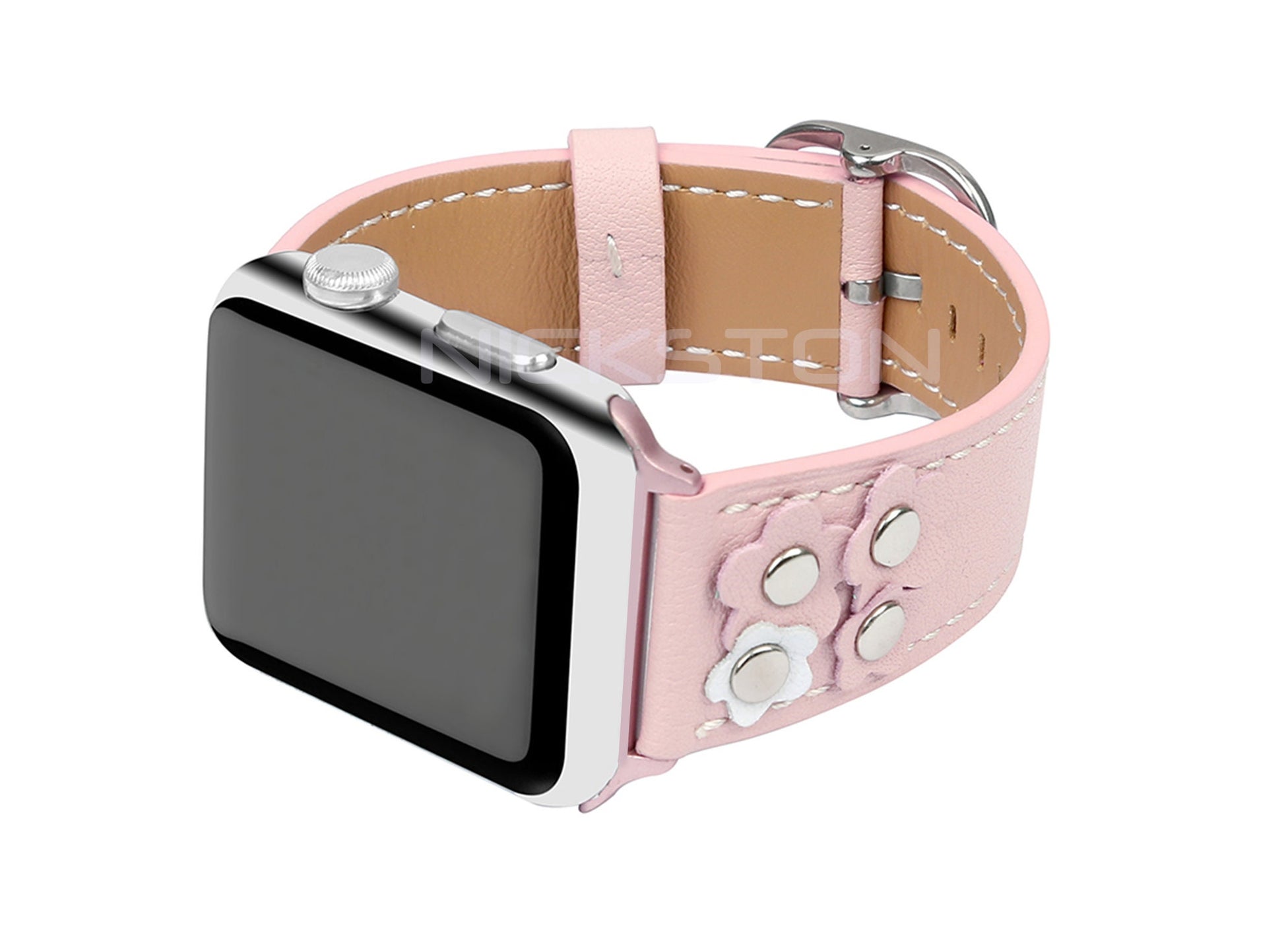 Apple Light Pink for iWatch Ultra 2 49mm and 9 8 Series 41mm 45mm Case Edition Soft Leather Band Straps Bracelet with Rivets Flowers