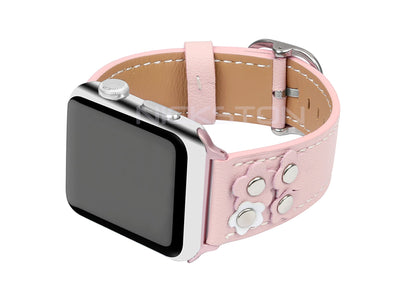 Apple Light Pink for iWatch Ultra 2 49mm and 9 8 Series 41mm 45mm Case Edition Soft Leather Band Straps Bracelet with Rivets Flowers