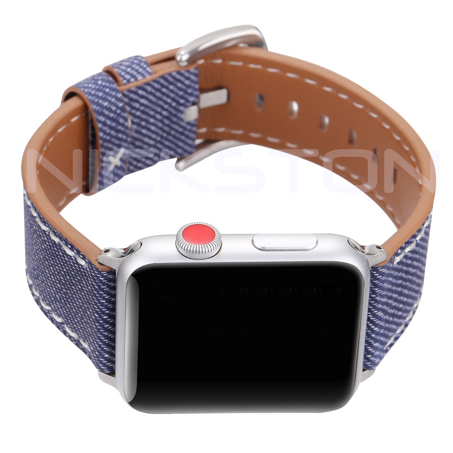 Apple AP-JB3 Highly Resistance Coated Soft Leather Print Jeans Band Strap for iWatch Ultra 2 49mm and 9 8 Series 41mm 45mm Case Bracelet