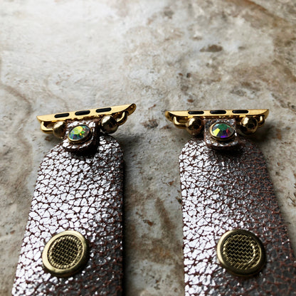 Apple Watch Band Bracelet for Ultra 2 and 9 8 Series 41mm 45mm 49mm Case Metallic Silver Cracked Handmade Leather Strap Gold Finish Crystals