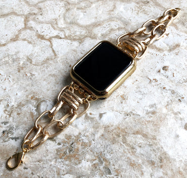 Apple Watch Ultra 2 and 9 8 Series Gold Color Bracelet Band for 41mm 45mm 49mm Case iWatch Oval Links Handmade Fashion Jewelry Strap