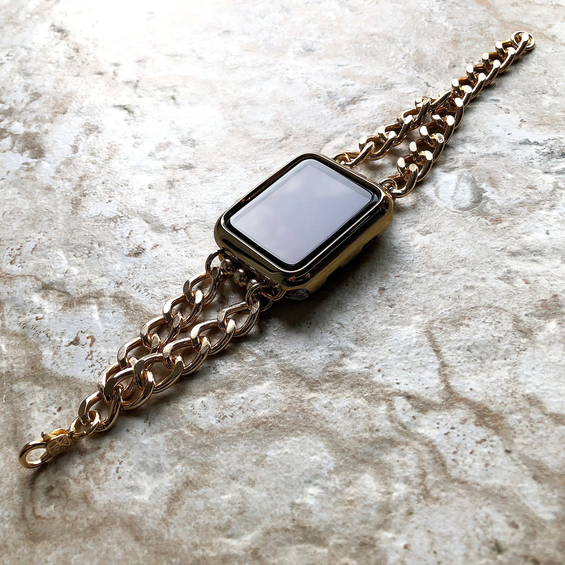 Apple Watch Gold Color Two Tones CB Bracelet Band Chains Link for All Series iWatch 38mm 40mm 41mm 42mm 44mm 45mm 49mm Handmade Jewelry