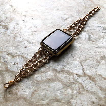 Apple Watch Gold Color Two Tones CB Bracelet Band Chains Link for iWatch Ultra 2 49mm and 9 8 Series 41mm 45mm Case Handmade Jewelry Strap