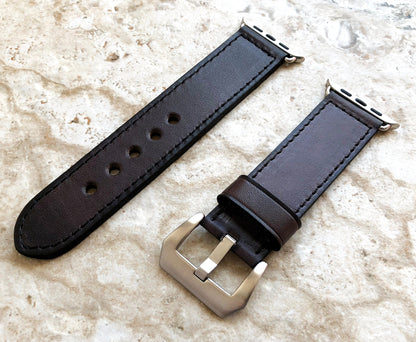 Apple Dark Brown Stitched Leather Band Strap Compatible with iWatch Ultra 2 9 8 7 SE 6 5 4 3 2 1 Bracelet 38mm 40mm 41mm 42mm 44mm 45mm 49mm