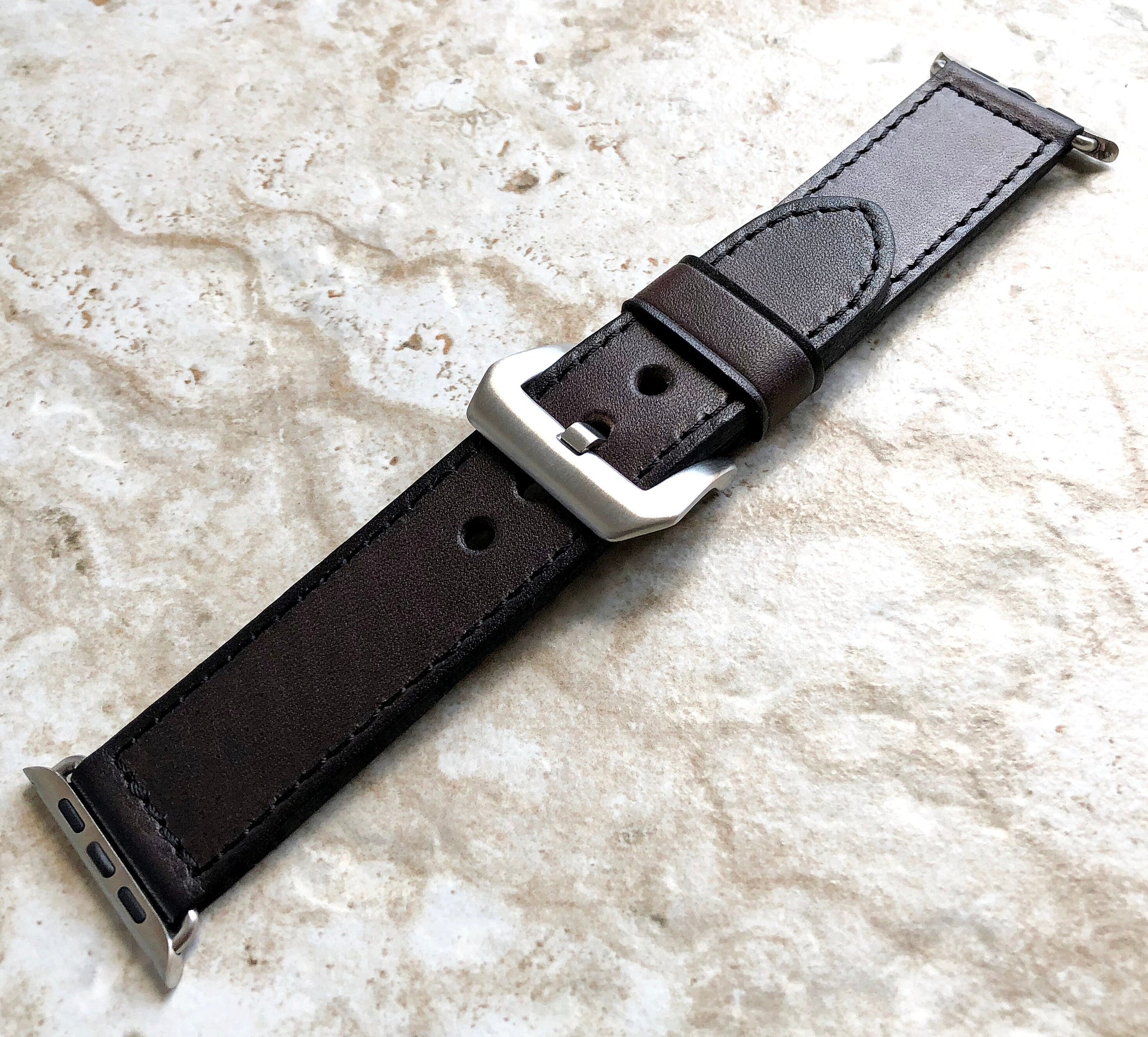 Apple Dark Brown Double Sided Stitched Band for iWatch All Series 38mm 40mm 41mm 42mm 44mm 45mm 49mm Case Genuine Elegant Leather Strap