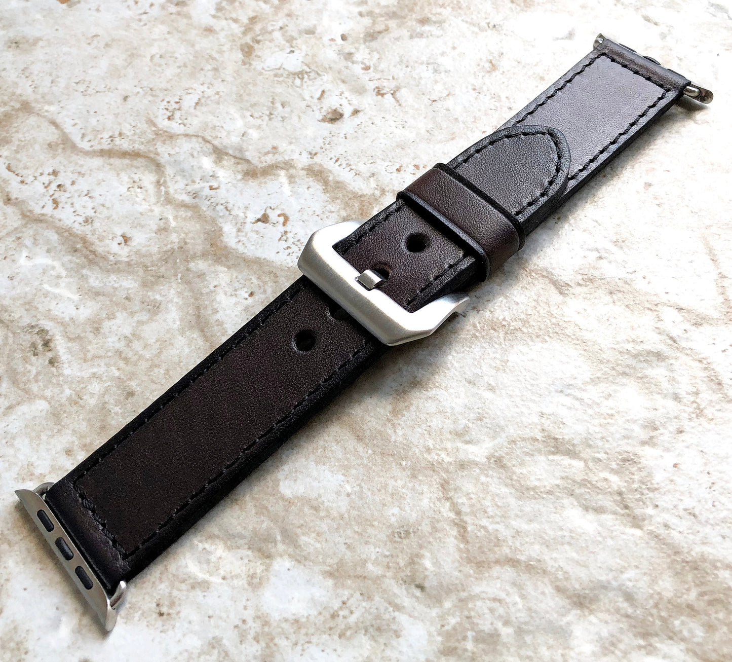 Apple Dark Brown Stitched Leather Band Strap Compatible with iWatch Ultra 2 9 8 7 SE 6 5 4 3 2 1 Bracelet 38mm 40mm 41mm 42mm 44mm 45mm 49mm