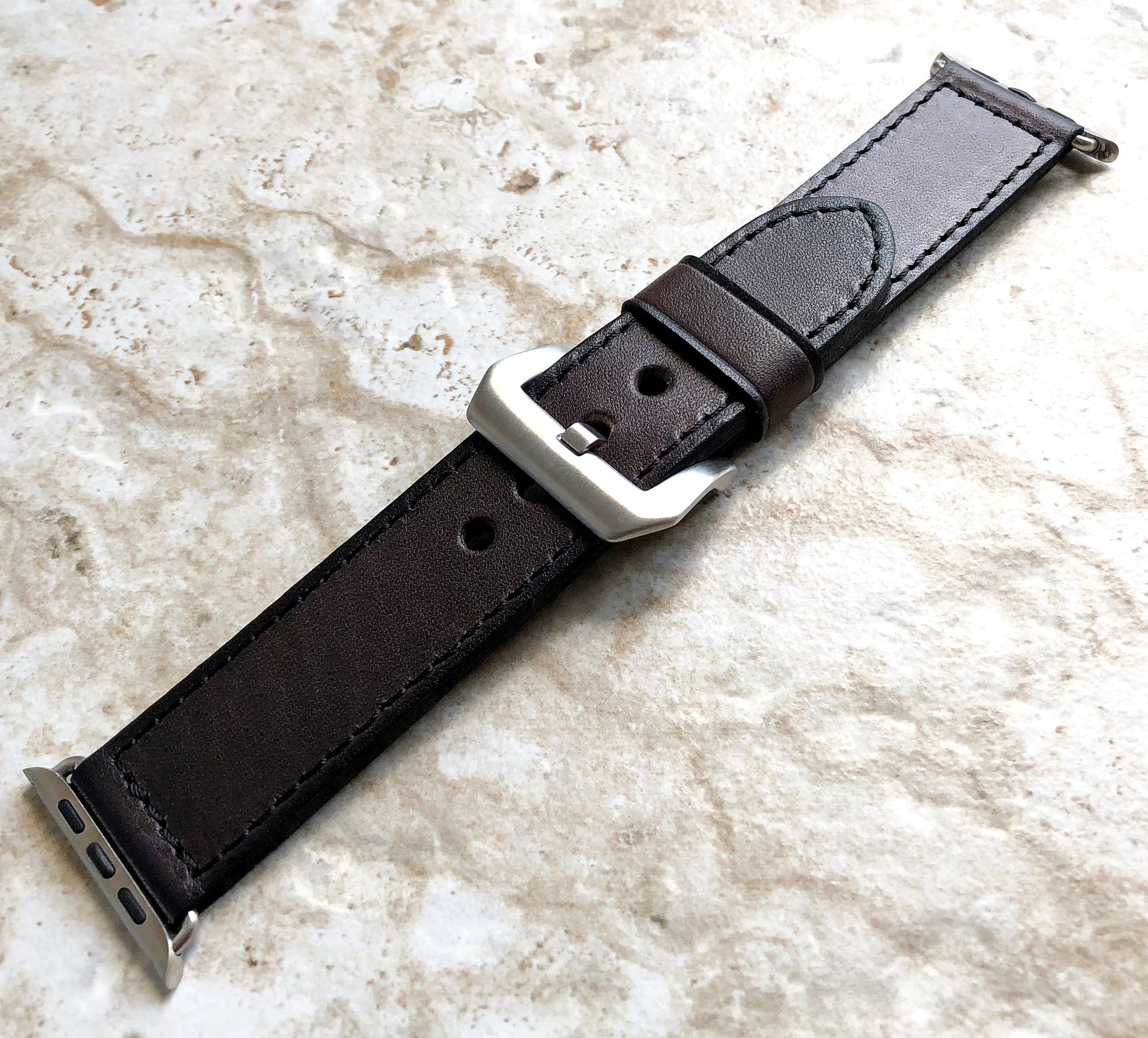 Apple Dark Brown Stitched Leather Band Strap Compatible with iWatch Ultra 2 9 8 7 SE 6 5 4 3 2 1 Bracelet 38mm 40mm 41mm 42mm 44mm 45mm 49mm