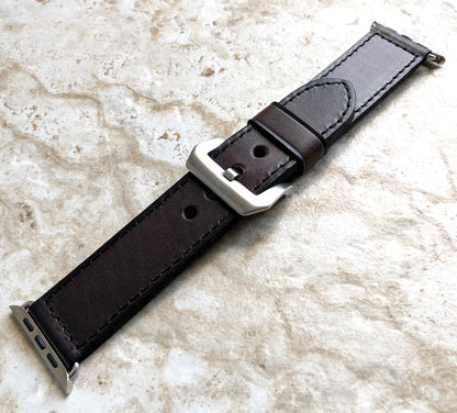 Apple Dark Brown Stitched Leather Band Strap Compatible with iWatch Ultra 2 9 8 7 SE 6 5 4 3 2 1 Bracelet 38mm 40mm 41mm 42mm 44mm 45mm 49mm