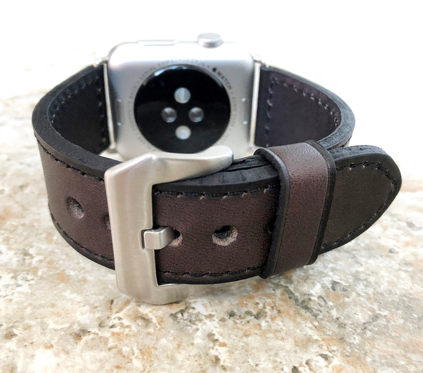 Apple Dark Brown Stitched Leather Band Strap Compatible with iWatch Ultra 2 9 8 7 SE 6 5 4 3 2 1 Bracelet 38mm 40mm 41mm 42mm 44mm 45mm 49mm