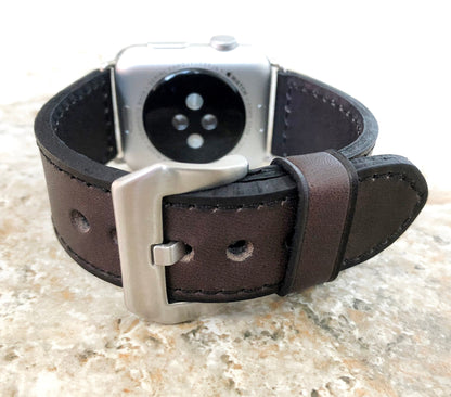 Apple Dark Brown Stitched Leather Band Strap Compatible with iWatch Ultra 2 9 8 7 SE 6 5 4 3 2 1 Bracelet 38mm 40mm 41mm 42mm 44mm 45mm 49mm