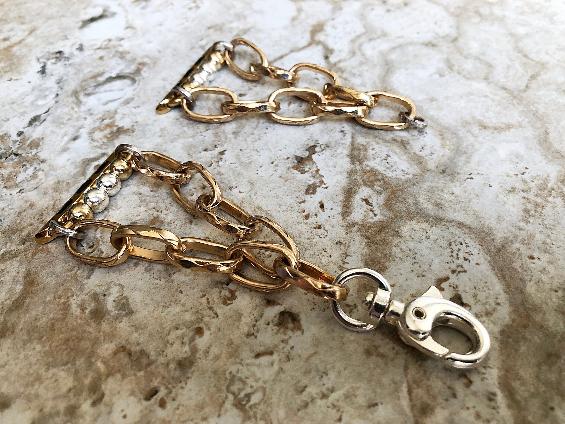 Apple Watch Ultra 2 and 9 8 Series Gold and Silver Color Bracelet for iWatch 41mm 45mm 49mm Case Handmade Band Chain Oval Link Jewelry Strap