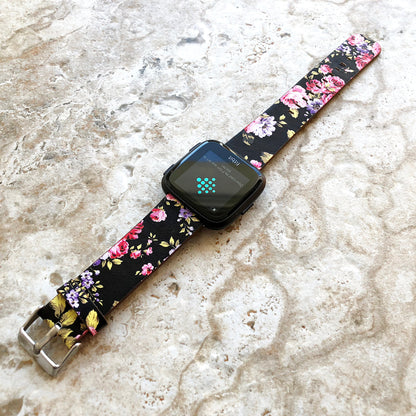 Fitbit Versa 2 3 4 Sense 2 Band FL-5 Soft Leather Strap High Resistant Printed Coated Floral Accent Flowers Quick Release Pins Adapters