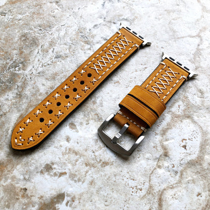 Apple Light Brown Three Layers Band for iWatch All Series 38mm 40mm 41mm 42mm 44mm 45mm 49mm Soft Leather Band Strap Bracelet Hand Stitched