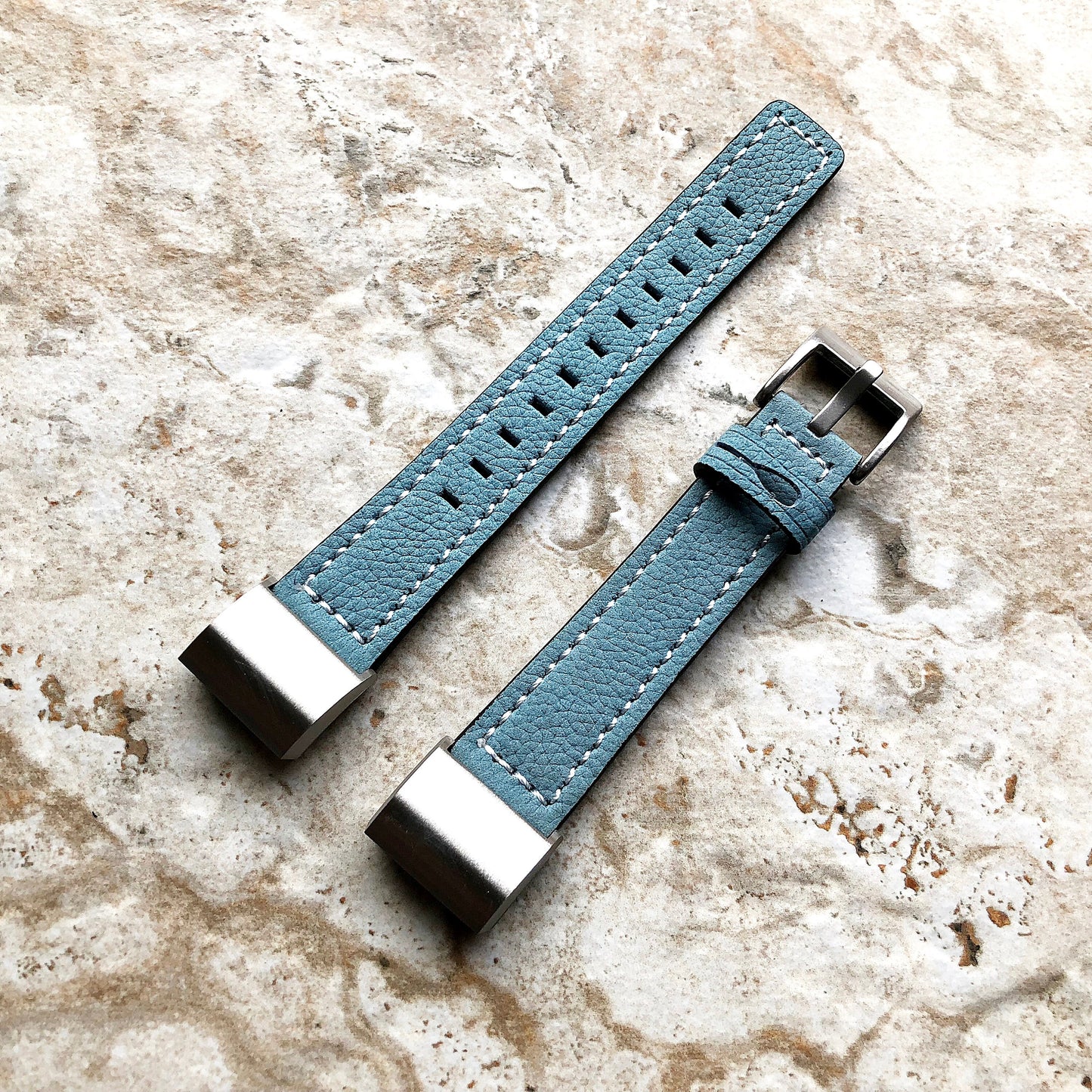 Fitbit Charge 2 Blue Soft Leather Band Strap Compatible with Fitness Tracker Wristband Bracelet with Stitches and Adapters Quick Release