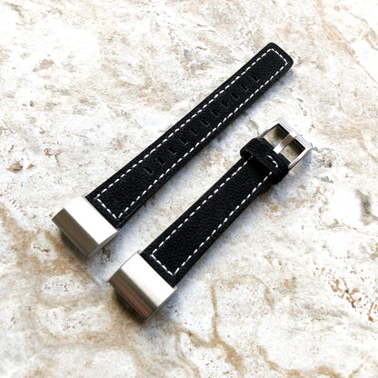 Fitbit Charge 2 Black Soft Leather Band Strap Compatible with Fitness Tracker Wristband Bracelet with Stitches and Adapters Quick Release