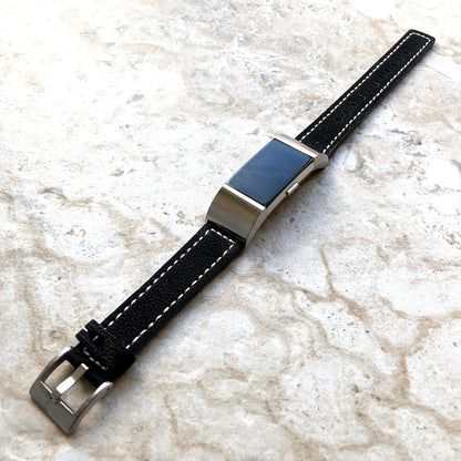 Fitbit Charge 2 Black Soft Leather Band Strap Compatible with Fitness Tracker Wristband Bracelet with Stitches and Adapters Quick Release