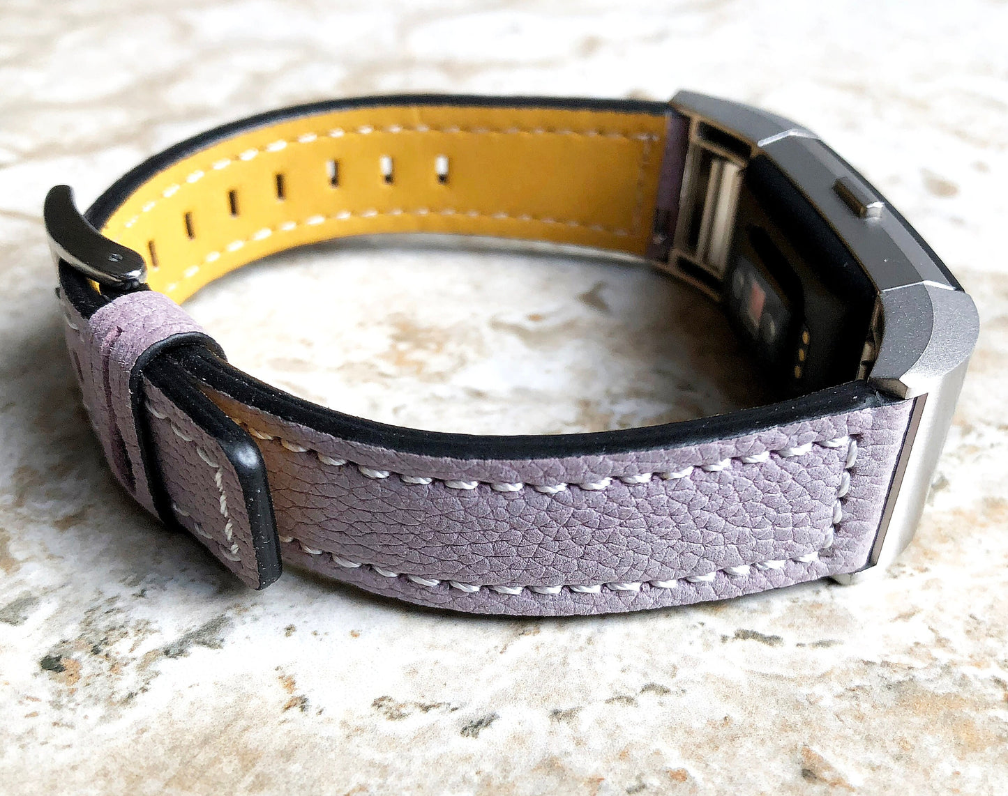 Fitbit Charge 2 Purple Soft Leather Band Strap Compatible with Fitness Tracker Wristband Bracelet with Stitches and Adapters Quick Release