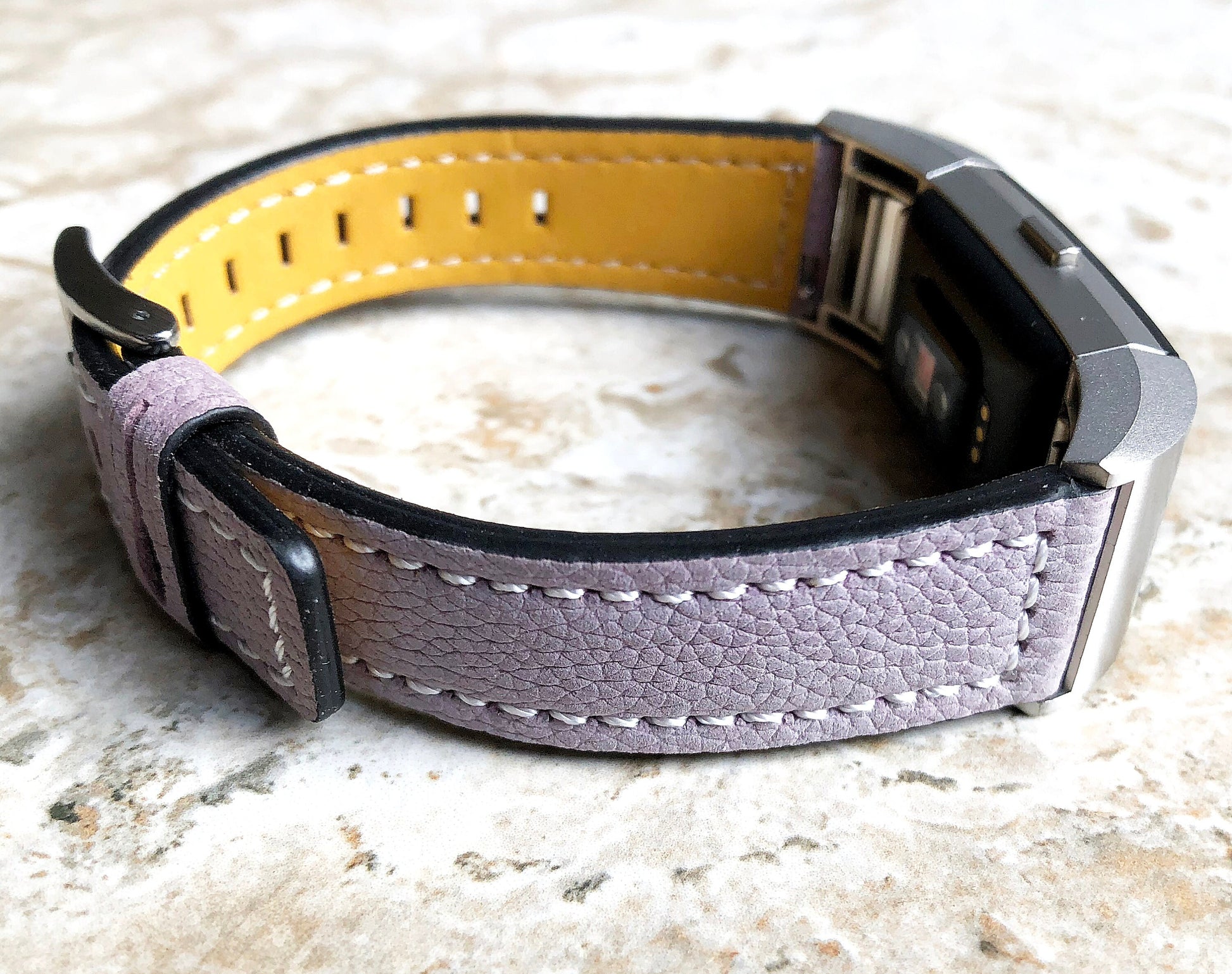 Fitbit Charge 2 Purple Soft Leather Band Strap Compatible with Fitness Tracker Wristband Bracelet with Stitches and Adapters Quick Release