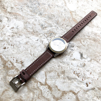 Brown Stitched Band Compatible with Garmin Venu 3S 2S Smartwatch Elegant Soft Leather Strap Wristband Bracelet Quick Release Band -N18