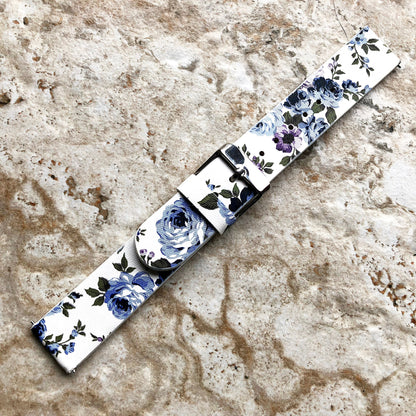 Garmin Blue Floral FL2 Band for D2 Delta S Instinct 2S Descent Mk2S Mk3 Mk3i 43mm Approach S70 42mm Leather Quick Fit Strap Bracelet A20B18