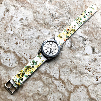 Garmin Yellow Floral FL-1 Band for Forerunner 265S 255S Vivoactive 4S Vivomove 3S Captain Marvel Rey Leather Strap Quick Release B18