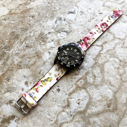 22mm Width Red Floral FL-3 Soft Leather Watch Strap Band for Wrist Hand Watches - Quick Release Pins Included Easy and Ready to Attach