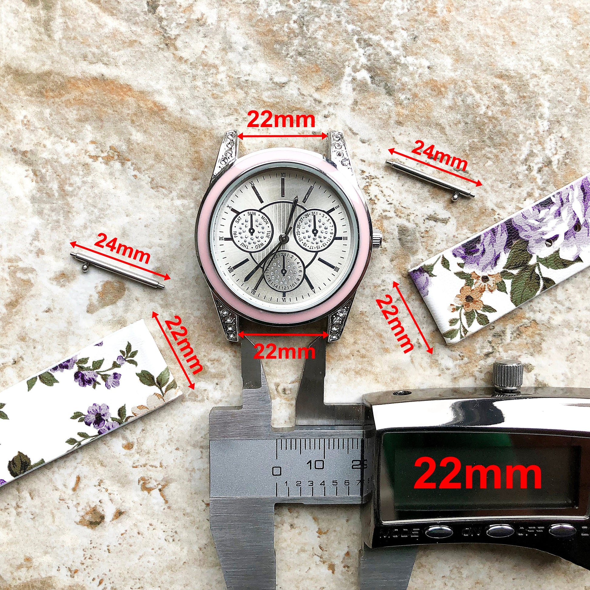 22mm Orchids Slim and Elegant Soft Leather Watch Strap Band for Wrist Hand Watches Quick Release Pins Included Easy - Ready to Attach