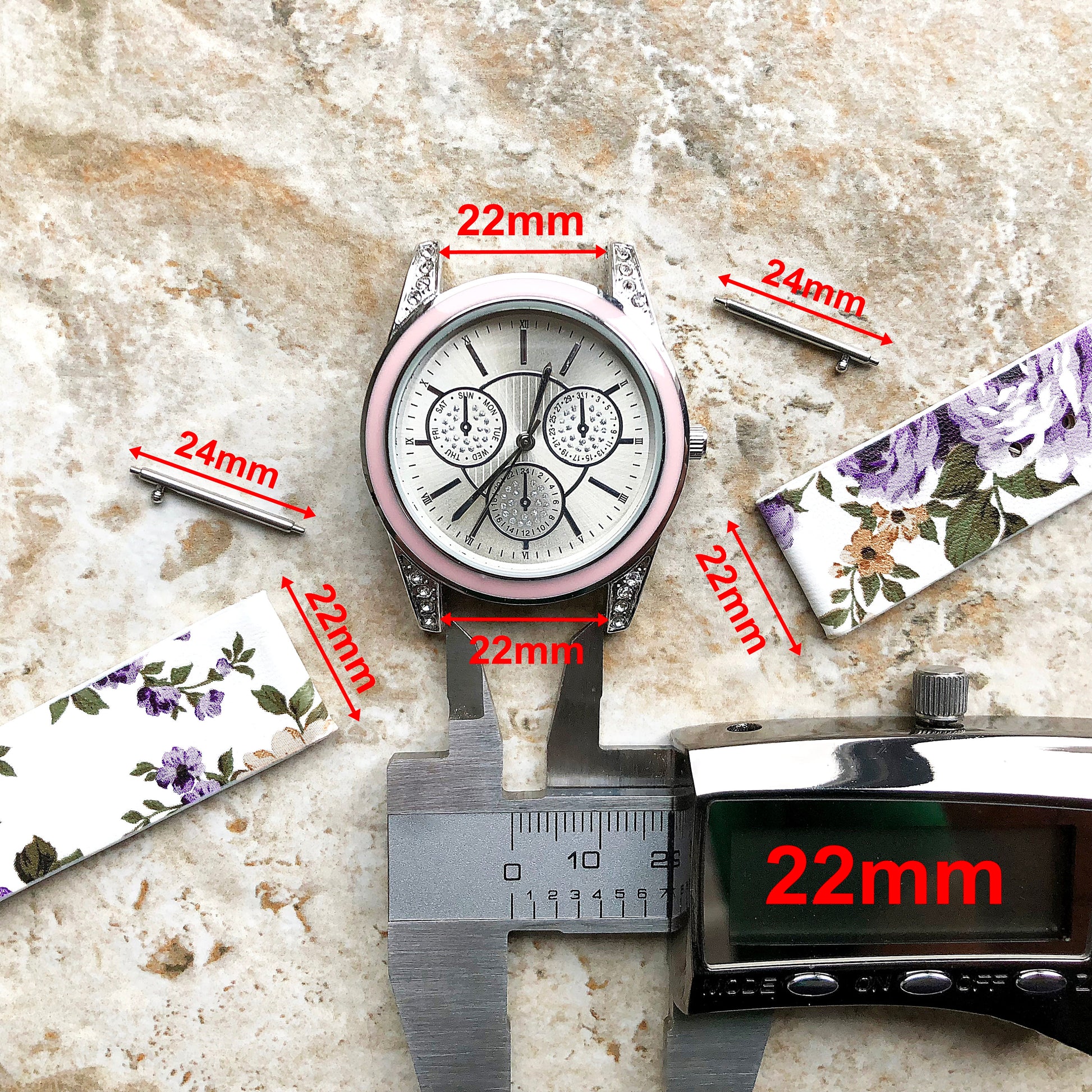 22mm Black Sparkling Glitter Slim and Elegant Soft Leather Watch Strap Band for Wrist Hand Watches Quick Release Pins - Ready to Attach