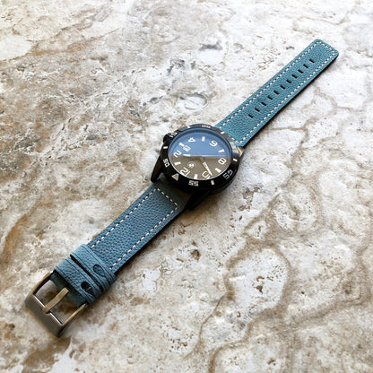 22mm Width Light Blue Soft Leather Watch Strap Band Stitched for Wrist Hand Watches - Quick Release Pins Included Easy and Ready to Attach