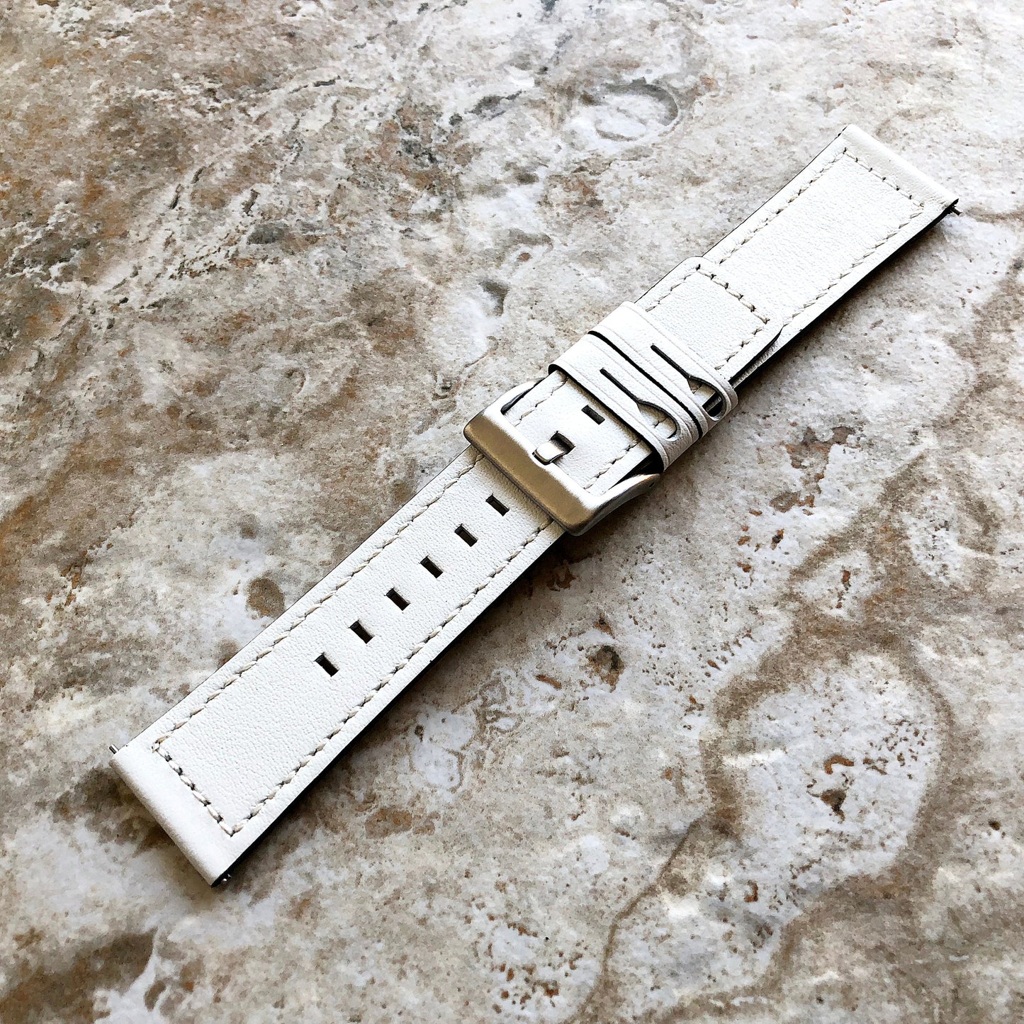 22mm Width White Soft Leather Watch Strap Band Stitched for Wrist Hand Watches - Quick Release Pins Included Easy and Ready to Attach