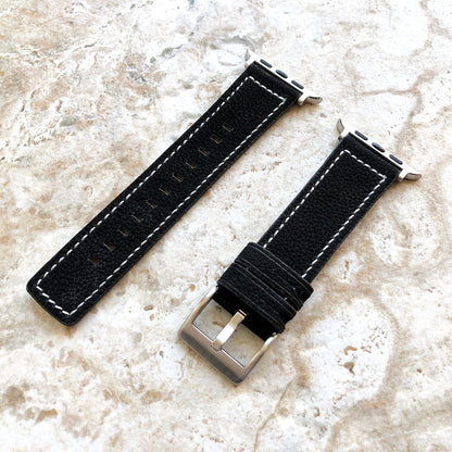 Apple Black Suede Soft Leather Band Straps with White Stitches for iWatch All Series 38mm 40mm 41mm 42mm 44mm 45mm 49mm Case Handmade