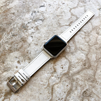 Apple White Color Soft Leather Band Straps with White Stitches for iWatch All Series 38mm 40mm 41mm 42mm 44mm 45mm 49mm Case Bracelet