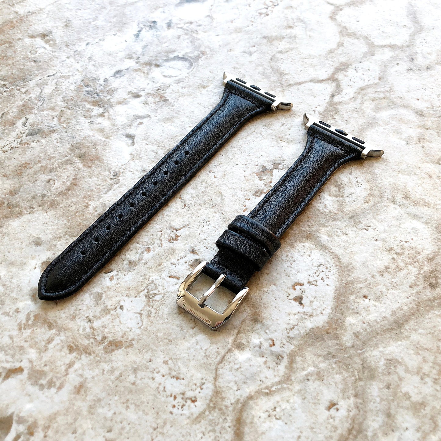 Apple Watch Black Color Slim Elegant Soft Leather Band Strap Bracelet for iWatch Ultra 2 49mm and 9 8 Series 41mm 45mm Case Handmade