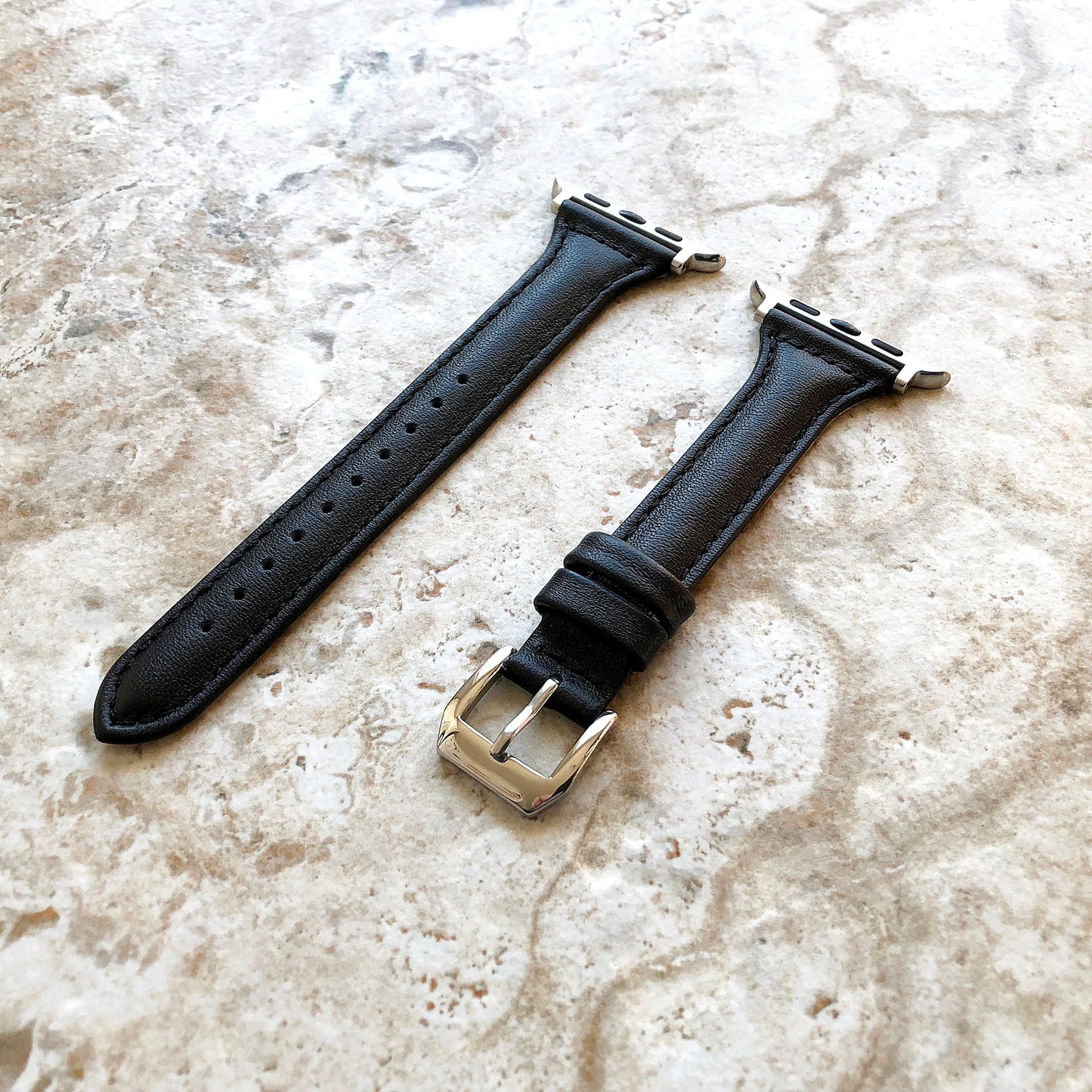 Apple Watch Black Color Slim Elegant Soft Leather Band Strap Bracelet for iWatch All Series 38mm 40mm 41mm 42mm 44mm 45mm 49mm Case