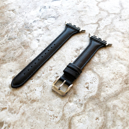 Apple Watch Band for iWatch Ultra 2 49mm and 9 8 Series 41mm 45mm Case Black Color Slim Handmade Elegant Soft Leather Strap Bracelet