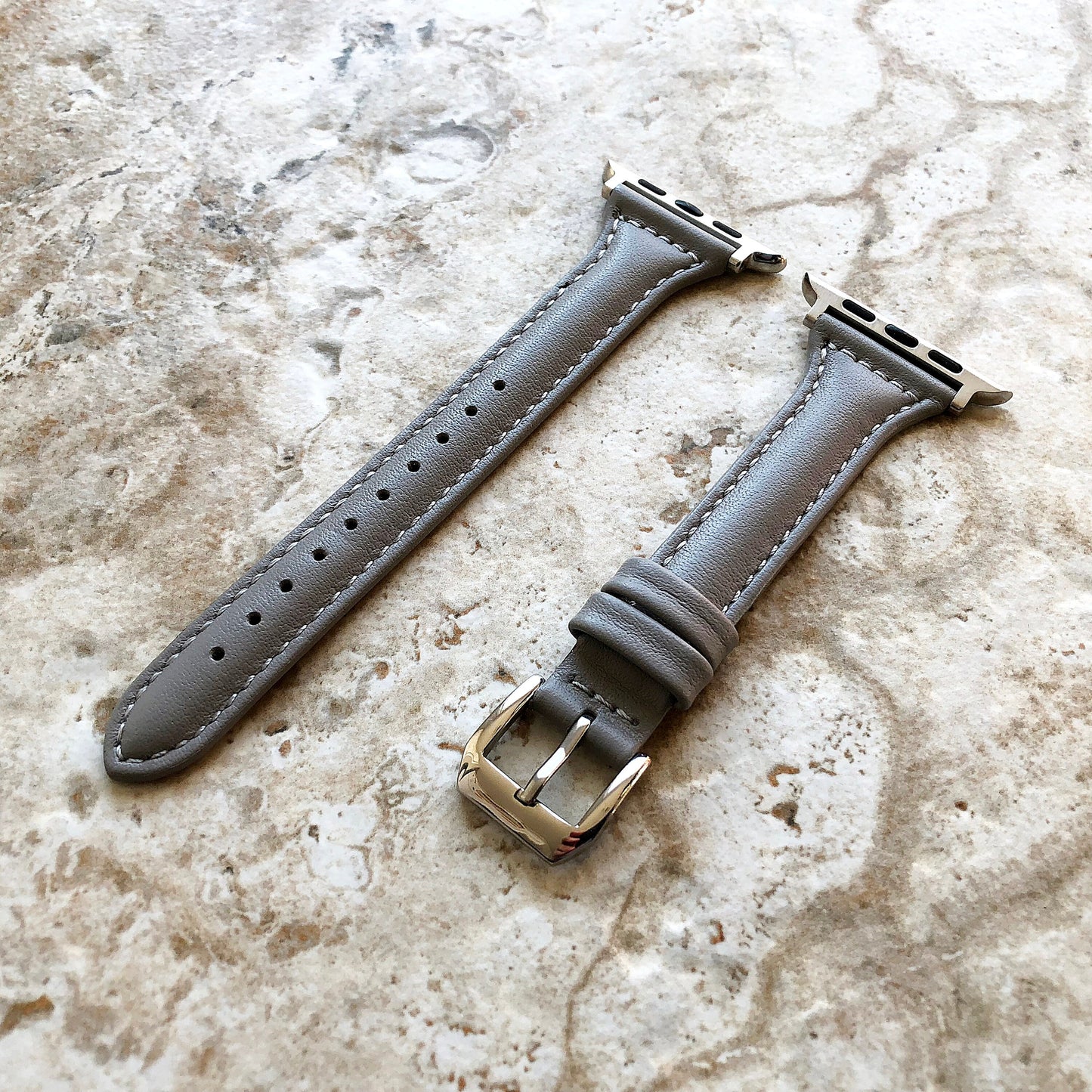 Apple Gray Color Slim Elegant Soft Leather Band Straps Bracelet for iWatch All Series 38mm 40mm 41mm 42mm 44mm 45mm 49mm Case Handmade