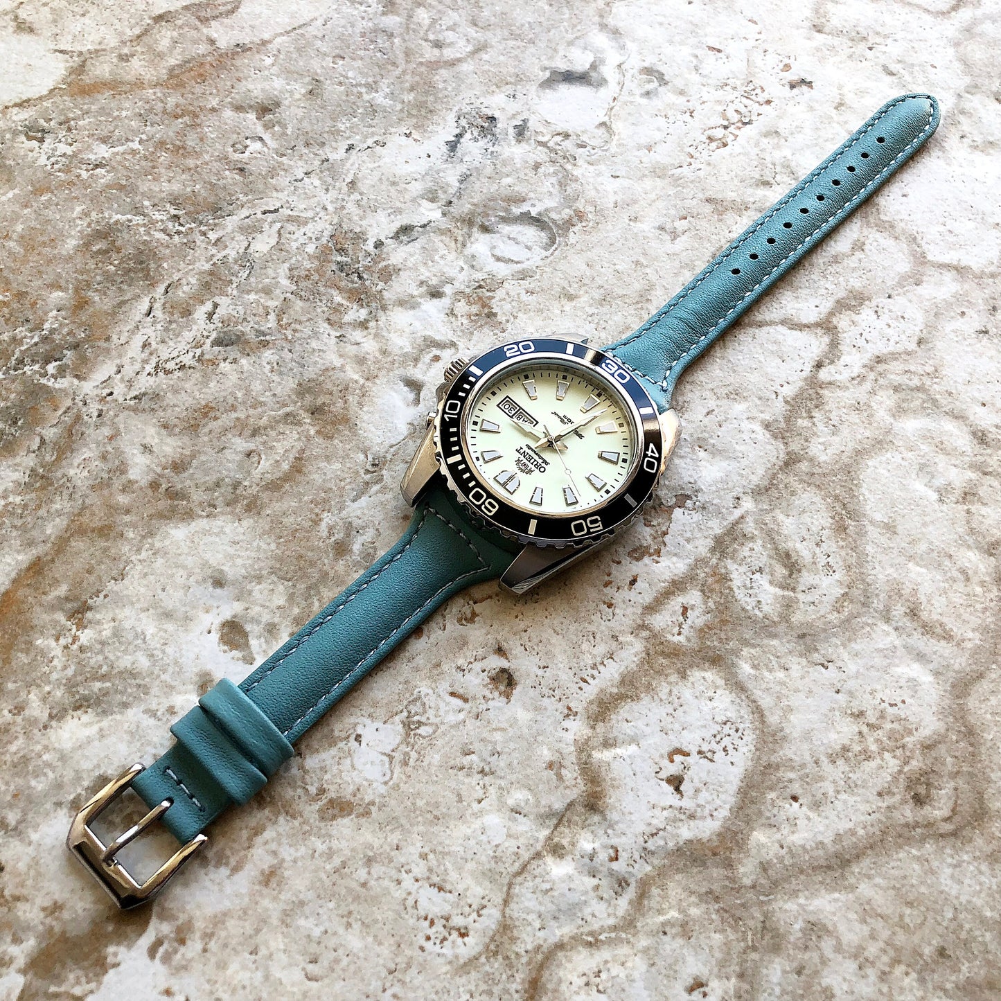 22mm Light Blue Slim and Elegant Soft Leather Watch Strap Band for Wrist Hand Watches - Quick Release Pins Included Easy and Ready to Attach