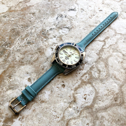 22mm Light Blue Slim and Elegant Soft Leather Watch Strap Band for Wrist Hand Watches - Quick Release Pins Included Easy and Ready to Attach