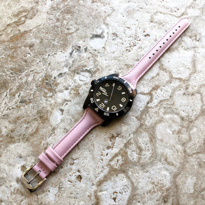 22mm Pink Slim and Elegant Soft Leather Watch Strap Band for Wrist Hand Watches - Quick Release Pins Included Easy and Ready to Attach