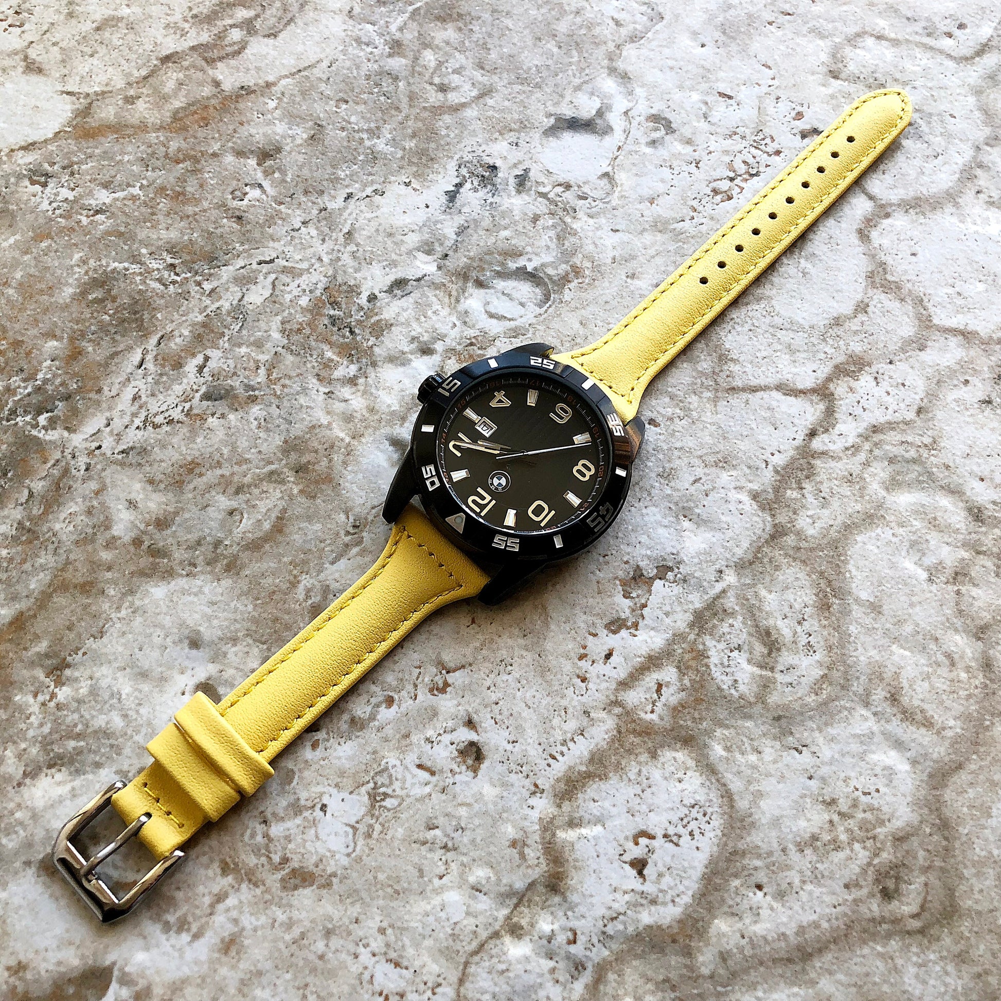 22mm Yellow Slim and Elegant Soft Leather Watch Strap Band for Wrist Hand Watches - Quick Release Pins Included Easy and Ready to Attach