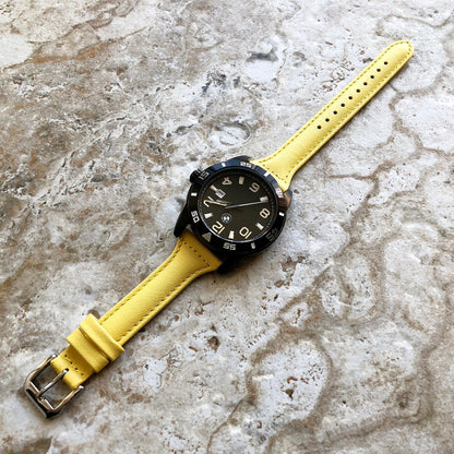 22mm Yellow Slim and Elegant Soft Leather Watch Strap Band for Wrist Hand Watches - Quick Release Pins Included Easy and Ready to Attach
