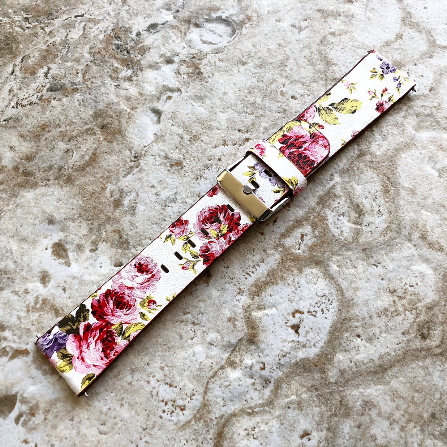 Samsung FL-3 Band for Galaxy Watch Active 2 40mm 42mm 44mm Soft Red Floral Bracelet Cuff Leather Wristband Strap with Quick Release Pins