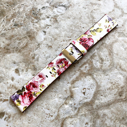 Samsung FL-3 Band for Galaxy Watch Active 2 40mm 42mm 44mm Soft Red Floral Bracelet Cuff Leather Wristband Strap with Quick Release Pins