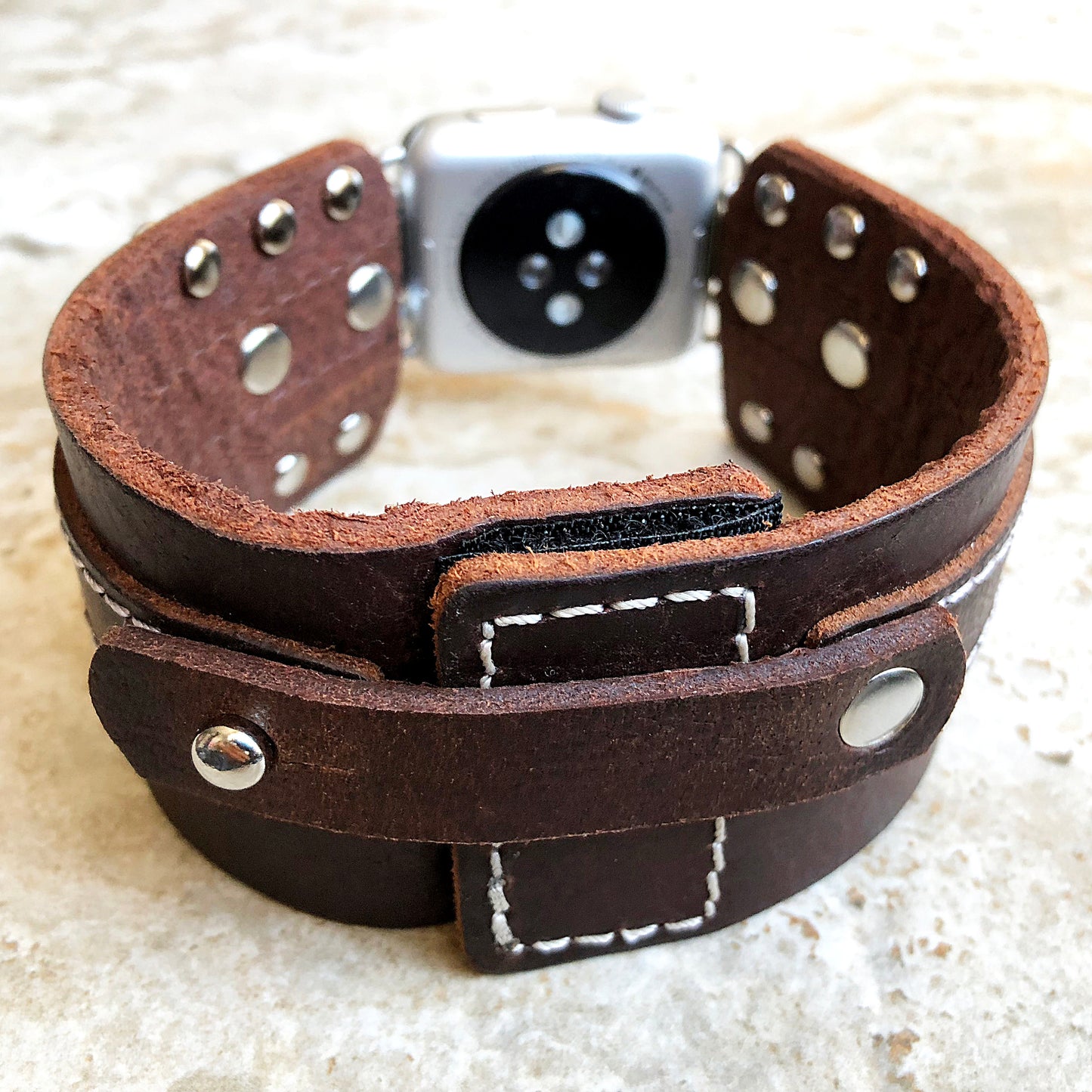 Apple Band Clear Crystals on Brown Genuine Leather for iWatch Ultra 2 and 1 49mm and 9 8 Series 41mm 45mm Case Handmade Strap Bracelet