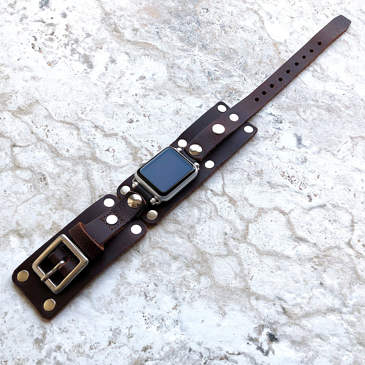 Apple Watch Band for iWatch All Series 7 SE 6 5 4 3 2 1 Case 38mm 40mm 41mm 42mm 44mm 45mm Brown Leather Bracelet Rockstyle Watchband