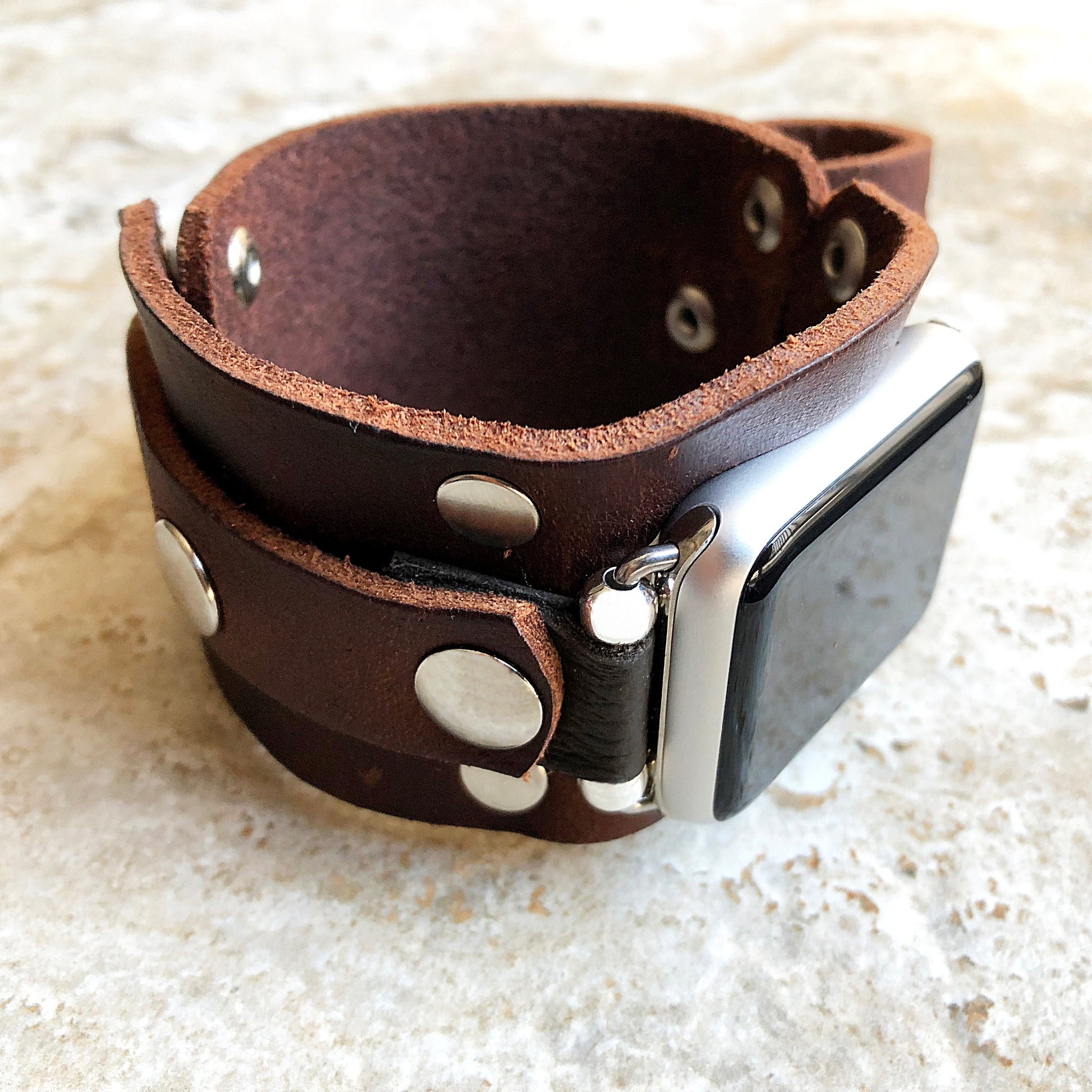 Apple Watch Band for iWatch All Series 7 SE 6 5 4 3 2 1 Case 38mm 40mm 41mm 42mm 44mm 45mm Brown Leather Bracelet Rockstyle Watchband