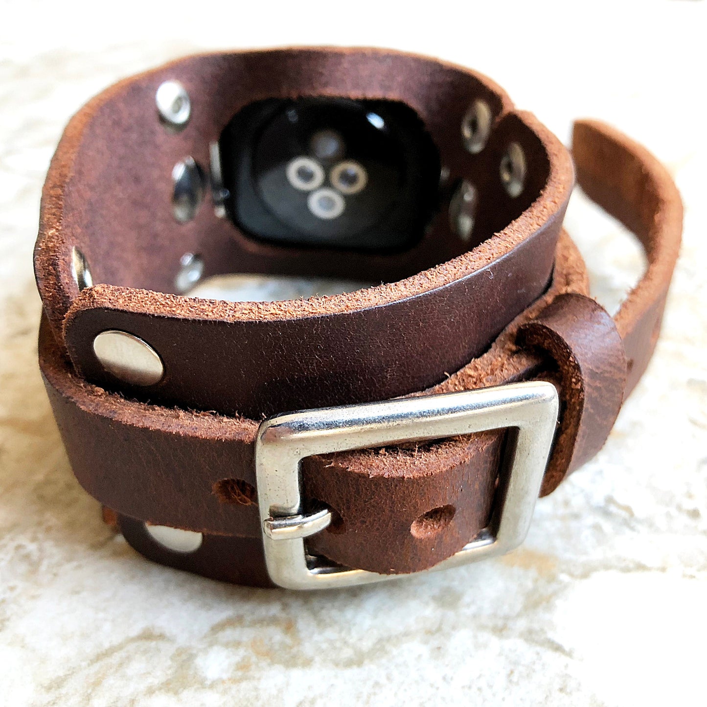 Apple Watch Band for iWatch All Series 7 SE 6 5 4 3 2 1 Case 38mm 40mm 41mm 42mm 44mm 45mm Brown Leather Bracelet Rockstyle Watchband