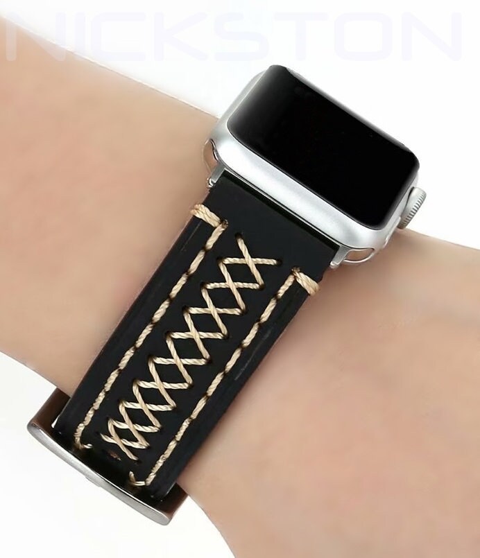 Apple Black Three Layers Band for iWatch All Series 38mm 40mm 41mm 42mm 44mm 45mm 49mm Case Soft Leather Bands Straps Bracelet Hand Stitched
