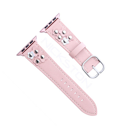 Apple Light Pink for iWatch Ultra 2 49mm and 9 8 Series 41mm 45mm Case Edition Soft Leather Band Straps Bracelet with Rivets Flowers